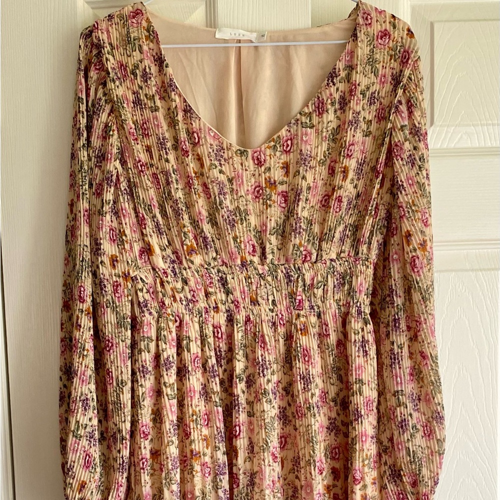 Lush Pink and Cream Long Sleeve Dress NWOT